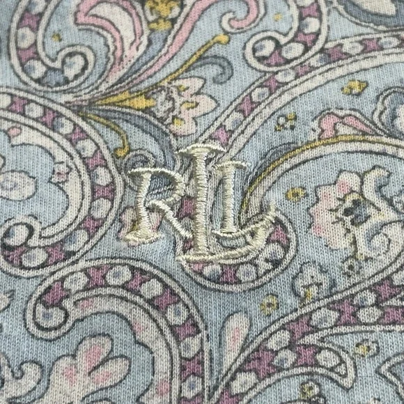 Lauren Ralph Lauren Nightgown Women L Blue Paisley Henley Ruffle Sleepwear - Picture 7 of 9